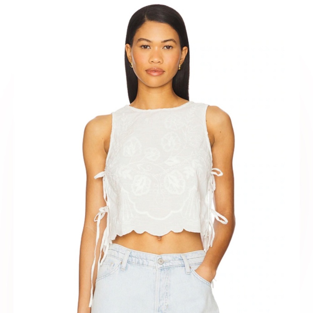 NWT Free People Faded Gardens Tank White Floral Side Ties Cotton Small Revolve